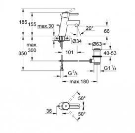 Змішувач для раковини одноважеля з донним клапаном Grohe колекція Concetto хром 3220410E