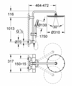 Душевая система поворотная с термостатом Grohe Rainshower 310 27968000