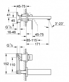 Смеситель для раковины однорычажный настенный Grohe коллекция Eurocube хром 19895000