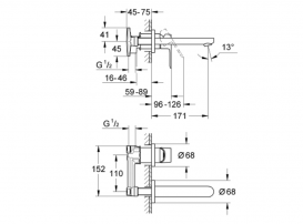 Смеситель для раковины однорычажный настенный Grohe коллекция BauEdge хром 20474000