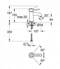 Смеситель для раковины однорычажный Grohe колекция BauClassic хром 23162000