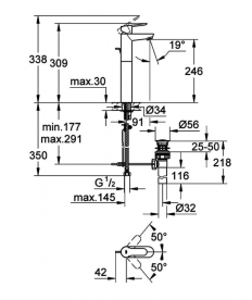 Смеситель для раковины однорычажный высокий с донным клапаном Grohe BauEdge хром 32860000