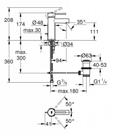 Змішувач для раковини одноважеля з донним клапаном Grohe колекція Essence + хром 32898001