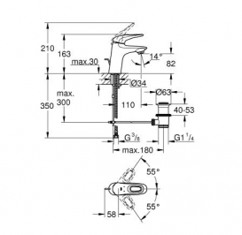 Смеситель для раковины однорычажный с донным клапаном Grohe колекция Eurostyle New белый 33558LS3