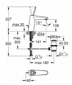 Смеситель для раковины с джойстиком с донным клапаном Grohe Eurodisc Joy белый 23427LS0