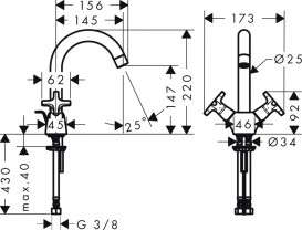 Смеситель для раковины двухвентильный Hansgrohe коллекция Logis Classic хром 71271000