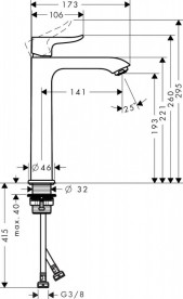 Змішувач для раковини одноважеля високий Hansgrohe колекція Metris хром 31185000