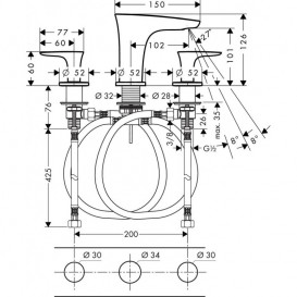 Змішувач для раковини Двохважеля з донним клапаном прихований Hansgrohe PuraVida хром / білий 15073400