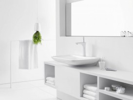 Смеситель для раковины с джойстиком и донным клапаном высокий Hansgrohe PuraVida хром/белый 15081400