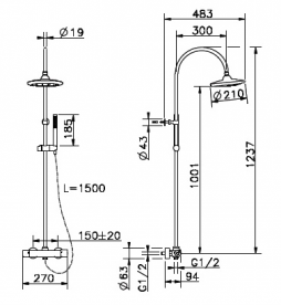 Huber Rondo Смеситель-термостат для душа с душевым комплектом 790.RN21H.CR