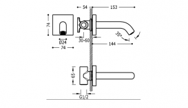 Вилив для ванни Tres Docce настінний чорний матовий 21018107NM