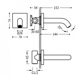 Вилив для ванни Tres настінний хром 21018107