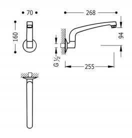 Излив для ванны Tres настенный литой вращающийся хром 134301