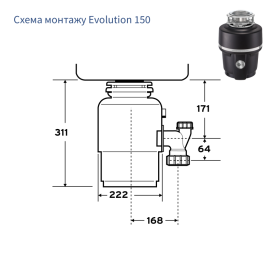 Измельчитель пищевых отходов In-Sink-Erator 1425 об/мин 0.75 л.с. Model Evolution 150