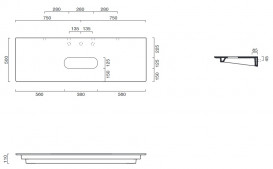 Керамическая столешница Catalano Horizon 150х50 см одно отверстие глянцевый белый 1PC1505000