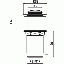 Клапан для умывальника без водослива Tres 37 мм хром 13454050