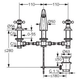 Смеситель для раковины двухвентильный скрытый с донным клапаном Kludi Adlon золото 510434520