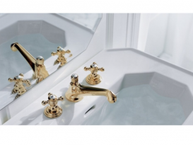 Смеситель для раковины двухвентильный скрытый с донным клапаном Kludi Adlon золото 510434520