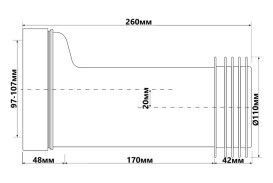 Колено-подключение для унитаза McAlpine L-260 мм со смещением 20 мм с уплотнителем полипропилен белый HC37