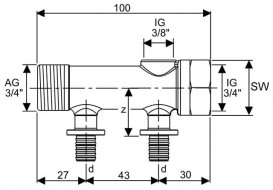 Колектор 3/4 на 2 контури TECE TECEflex під запрессовку d 16 мм латунь 712007