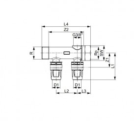 Колектор 3/4 на 2 контури Tece TECElogo з висновками під трубу d 16 мм латунь 8730002