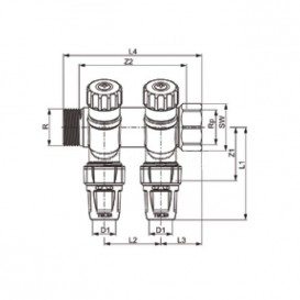 Колектор 3/4 на 2 контури Tece TECElogo з запірними вентилями євроконус d 16 мм латунь 8730008