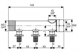 Коллектор 3/4 на 3 контура TECE TECEflex под запрессовку d 16 мм латунь 712008