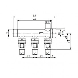 Колектор 3/4 на 3 контуру Tece TECElogo з висновками під трубу d 16 мм латунь 8730003