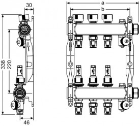 Колектор для систем підлогового опалення Tece TECElogo HKV 9 з ротометрамі і з'єднаннями push-fit нержавіюча сталь 77311109