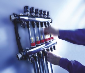 Колектор для систем підлогового опалення Tece TECElogo HKV 12 з ротометрамі і з'єднаннями push-fit нержавіюча сталь 77311112