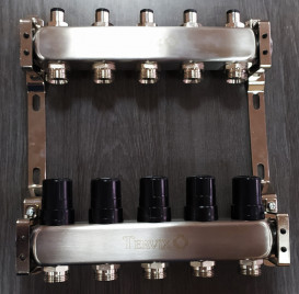 Колектор для теплої підлоги Tervix Pro Line на 5 контурів без витратомірів нержавіюча сталь 501005