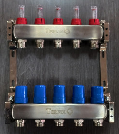 Колектор для теплої підлоги Tervix Pro Line на 5 контурів із витратомірами нержавіюча сталь 501105