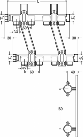 Коллектор Viega ­­Pexfit­­ Pro 2005 3 выхода для холодной и 3 для горячей воды бронза 122348