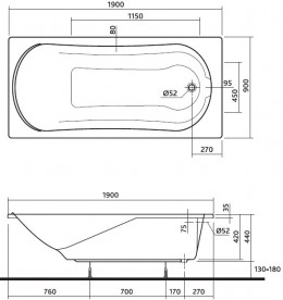 Ванна акриловая прямоугольная Kolo коллекция Comfort 190х90х44 XWP3090000