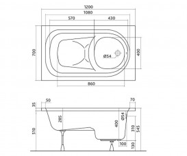 Ванна акрилова прямокутна Kolo колекція Diuna 120х70х42 XWP3120000