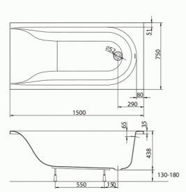 Ванна акриловая прямоугольная Kolo коллекция Mirra 150х75х42 XWP3350000