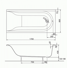 Ванна акрилова прямокутна Kolo Mirra 170х80х42 XWP3370001 + підголовник