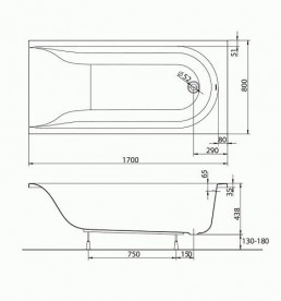 Ванна акриловая прямоугольная Kolo коллекция Mirra 170х80х42 XWP3370000