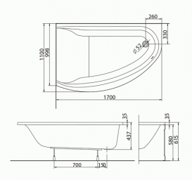 Ванна акриловая угловая Kolo коллекция Mirra 170х110х42 L XWA3371000