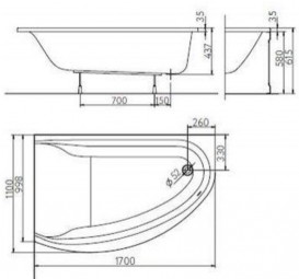 Ванна акриловая угловая Kolo коллекция Mirra 170х110х42 L XWA3371001 + подголовник
