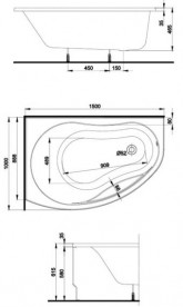Ванна акрилова кутова Kolo колекція Promise 150х100х47 L XWA3051000