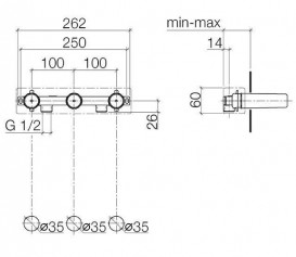 Комплект для попереднього монтажу настінного змішувача Dornbracht для кухні на 3 отвори вилив зліва хром 35 713 970 90