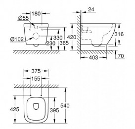 Комплект инсталляции Grohe Solido 5в1 с унитазом Euro Ceramic Rimless Soft close 39701000