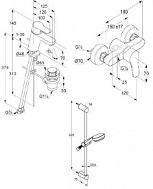 Комплект смесителей для душа с душевым гарнитуром 3 в 1 Kludi Pure&Easy латунь хром 378450565