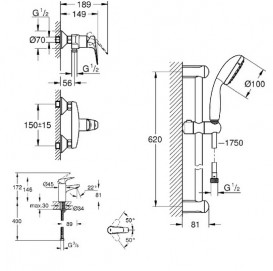 Комплект смесителей для ванной Grohe BauFlow 3 в 1 с душевым набором хром 121630S