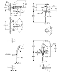Комплект смесителей для ванной Grohe BauLoop New 4 в 1 с душевым набором и смесителем для кухни хром UA123225K3