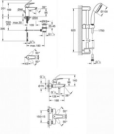 Комплект змішувачів для ванної Grohe Eurosmart New 3 в 1 зі штангою хром UA123238S0