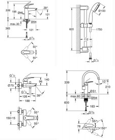 Комплект смесителей для ванной Grohe Eurosmart New 4 в 1 с душевым набором хром UA123248MK