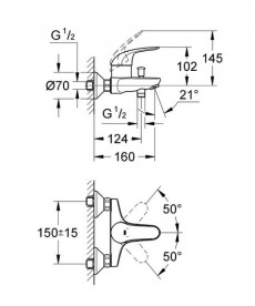 Комплект змішувачів для ванної Grohe Euroeco 3 в 1 з душовим набором хром 123226S