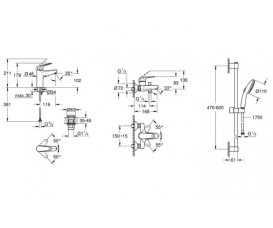 Комплект смесителей для ванной Grohe Euroeco New 3 в 1 с душевым набором хром UA123226M0